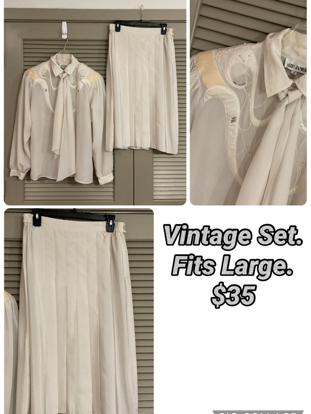 Vintage Cream Pleated Skirt Set - Classic Women's Skirt